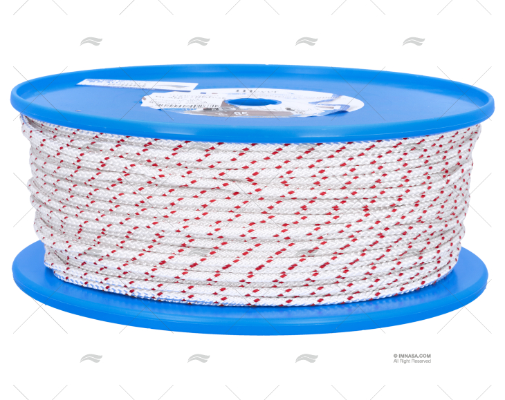 PRE-STRETCHED HALYARD ROPE 4mm WHITE/RED MEYER