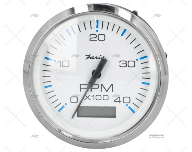 TACHOMETER + HOURMETER 4000RPM S/S WHITE FARIA