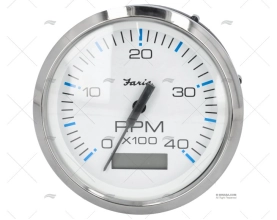 TACHOMETER + HOURMETER 4000RPM S/S WHITE FARIA