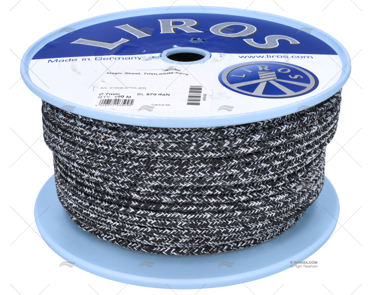 CORDAGE MAGIC SHEET 07mm BLANC/NAVY 100m LIROS