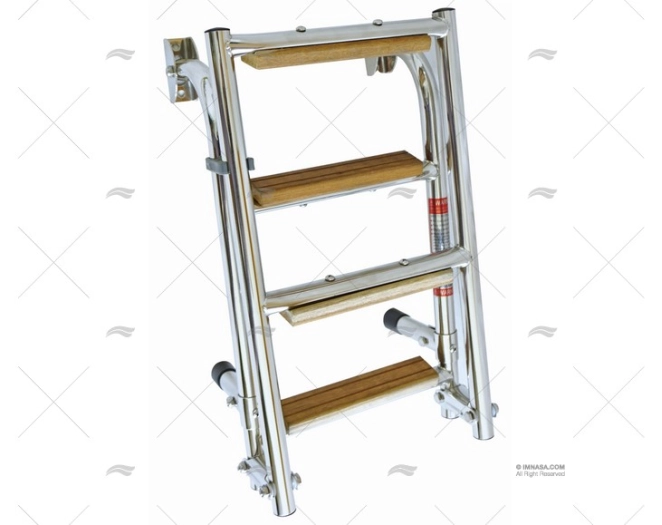 ESCALERA PLEGABLE INOX 4 PELDAÑOS TECA