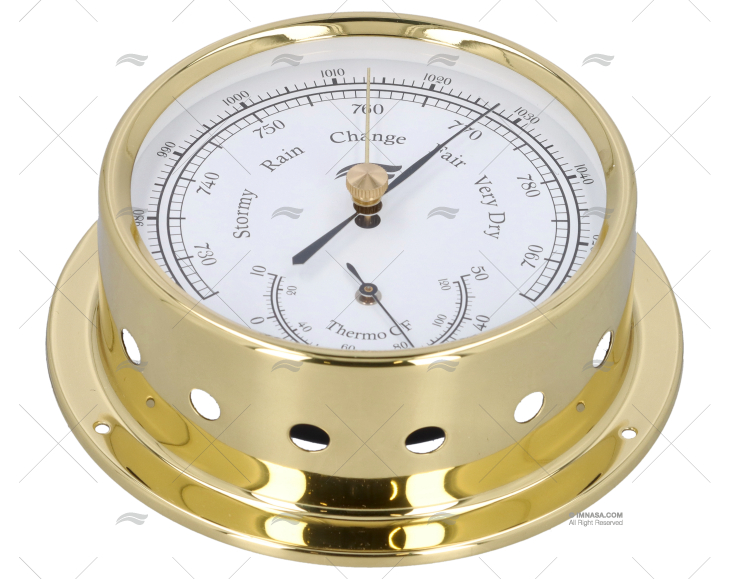 BAROMETER-THERMOMETER POLISH.BRASS 100mm IMNASA