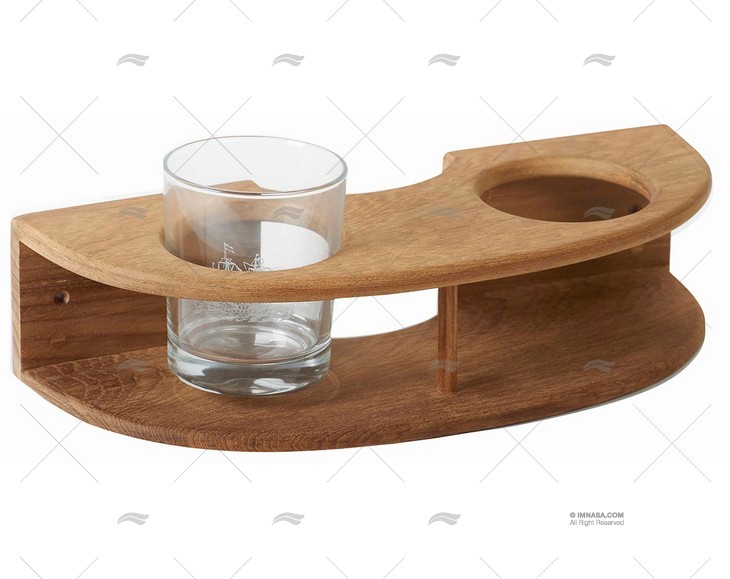 TEAK GLASS HOLDER (2) WALL MOUNTING  D.7 ARC MARINE