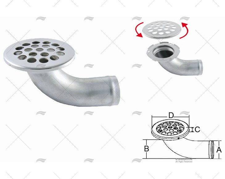 DECK DRAIN 38mm INOX 316 MARINE TOWN