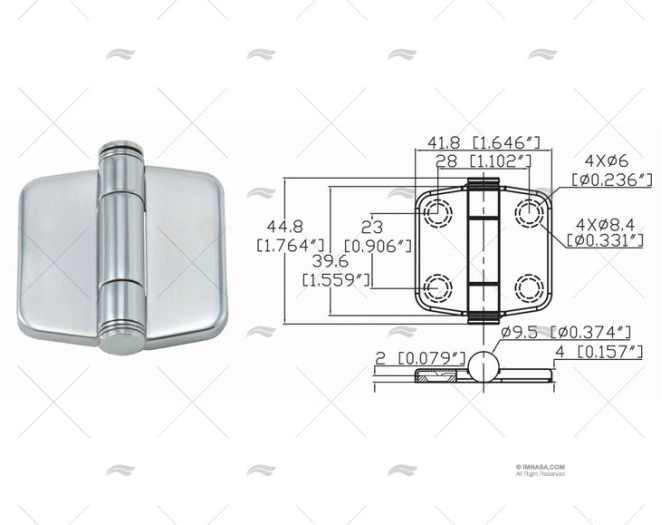 HINGE BUTTERFLY UP 39.6 x 41.8mm INOX 31 MARINE TOWN