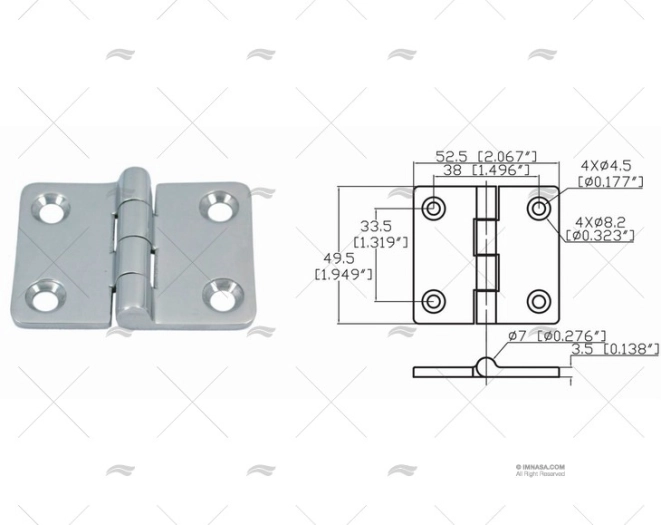 BISAGRA UP 49.5 X 52.5mm INOX 316 MARINE TOWN