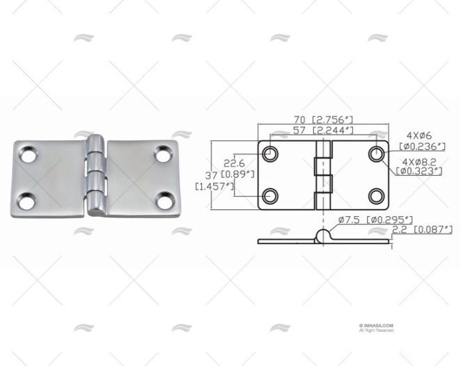 BISAGRA UP 37 X 70mm INOX 316 MARINE TOWN