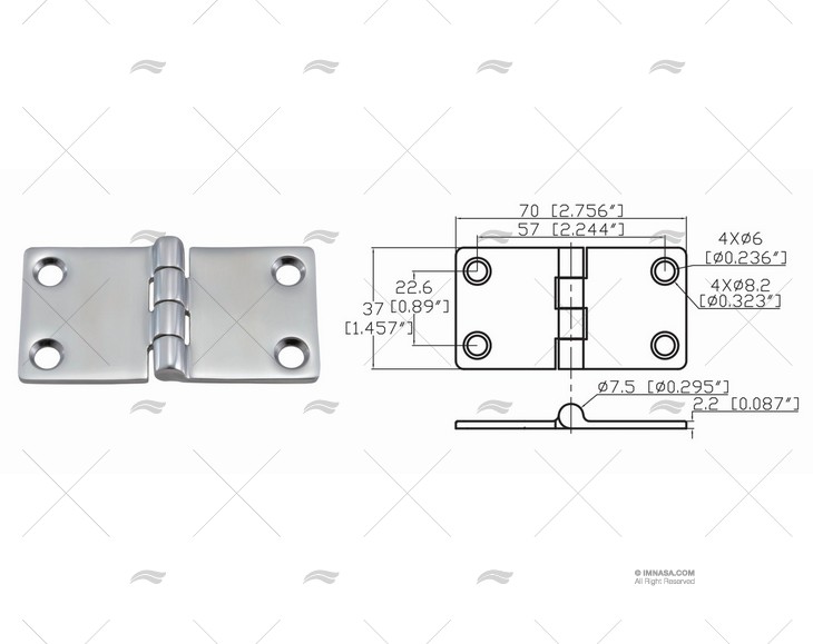 BISAGRA UP 37 X 70mm INOX 316 MARINE TOWN