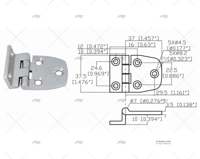 DOBRADIÇA OFFSET 37,5 X 49mm INOX 316 MARINE TOWN