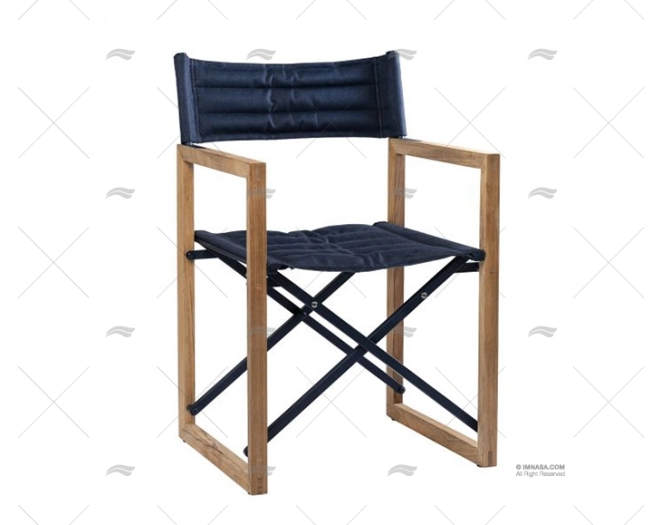 SQUARE TEAK DIRECTOR CHAIR BLUE ARC MARINE